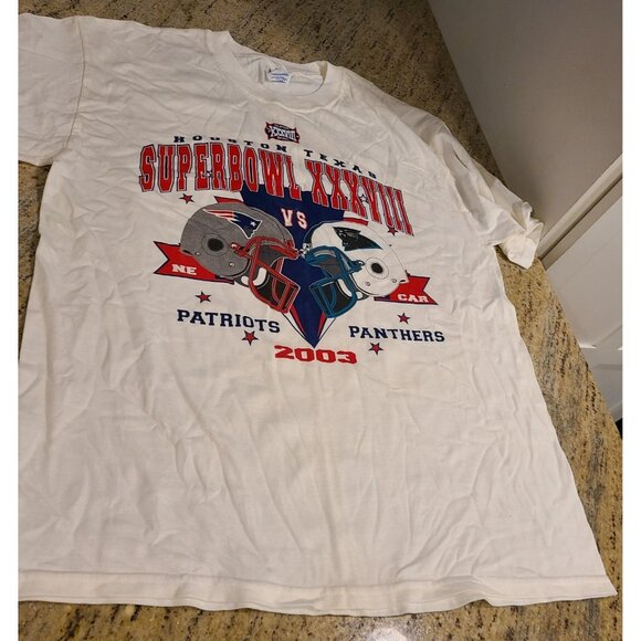 Super Bowl 38 XXXVIII Patriots Panthers Sz M 2003 *misprint T Shirt Houston - Picture 3 of 8